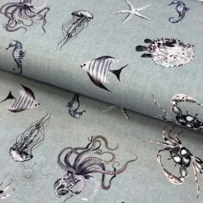 Dekorativna tkanina Underwater animals grey digital print