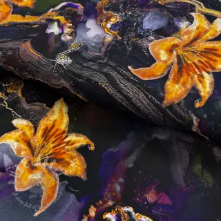 Tkanine za večernje i Ženske haljine PUNTA DI ROMA Flowers black digital print