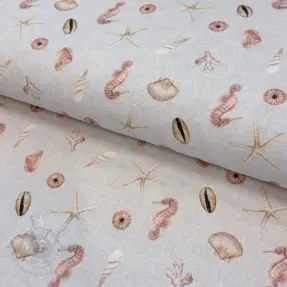 Dekorativna tkanina Shells linen ecru digital print