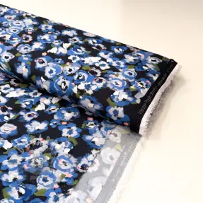Viskoza POPLIN STRETCH Painted flowers navy digital print