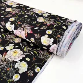 Tkanine za večernje i Ženske haljine MAGNOLIA STRETCH Flowers bouquet black