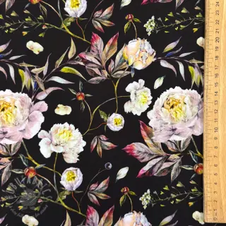 Tkanine za večernje i Ženske haljine MAGNOLIA STRETCH Flowers bouquet black
