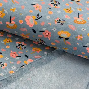 Triko materijal čupav Flowers smoke blue melange