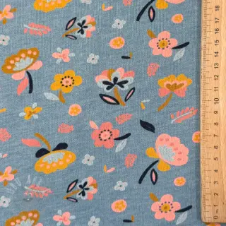 Triko materijal čupav Flowers smoke blue melange