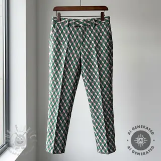 Tkanina za ženski kostim KNITTED JACQUARD Graphic green