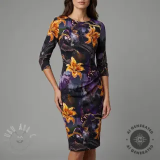 Tkanine za večernje i Ženske haljine PUNTA DI ROMA Flowers black digital print