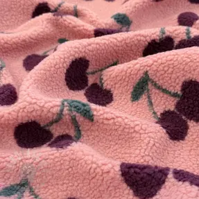 Tkanina za kapute TEDDY JACQUARD Cherries pink