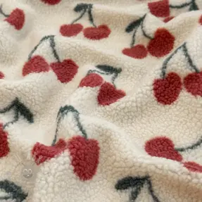 Tkanina za kapute TEDDY JACQUARD Cherries ecru