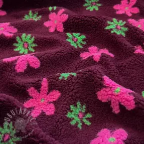 Tkanina za kapute TEDDY JACQUARD Flowers burgundy