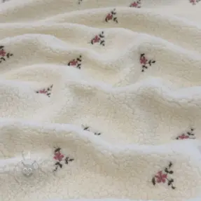 Tkanina za kapute TEDDY EMBROIDERY Flowers ecru