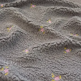 Tkanina za kapute TEDDY EMBROIDERY Flowers grey