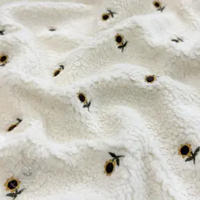 Tkanina za kapute TEDDY JACQUARD EMBROIDERY Sunflower
