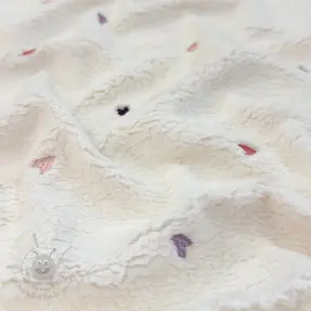 Tkanina za kapute TEDDY EMBROIDERY Hearts ecru