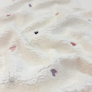 Tkanina za kapute TEDDY EMBROIDERY Hearts ecru