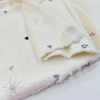 Tkanina za kapute TEDDY EMBROIDERY Hearts ecru