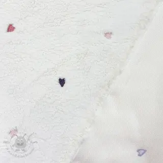 Tkanina za kapute TEDDY EMBROIDERY Hearts ecru