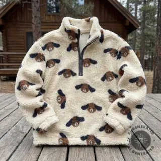 Tkanina za kapute TEDDY JACQUARD Dogs brown
