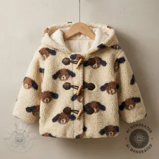 Tkanina za kapute TEDDY JACQUARD Dogs brown
