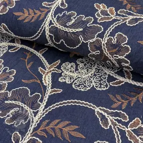 Pamuk JEANS Embroidery leaves dark blue