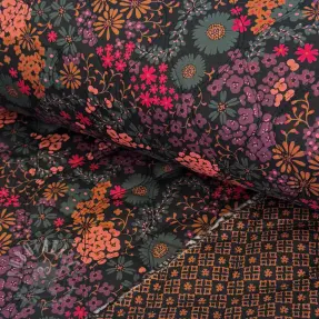 Pamuk VOILE STEPPED Flowerie black digital print