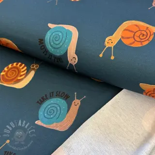 Triko materijal čupav Snails petrol digital print