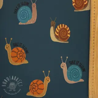 Triko materijal čupav Snails petrol digital print