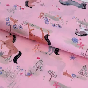 Pamuk Farm animals BIG light pink digital print