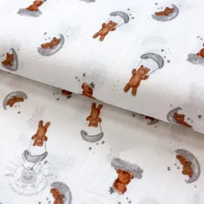 Tetra Tkanina/Muslin Bears white digital print