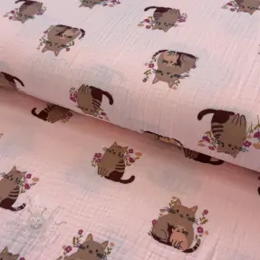 Tetra Tkanina/Muslin Cats pink