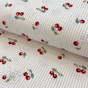 Pamučni vafel Cherries white digital print