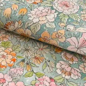 Tetra Tkanina/Muslin Such a flowers green digital print