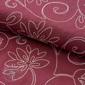 Viskoza s lanom EMBROIDERY Flora burgundy