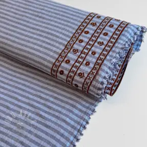 Tetra Tkanina/Muslin EMBROIDERY 1 SIDE BORDER blue