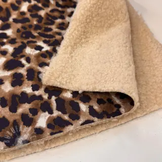 Tkanina za kapute TEDDY SUEDE Panther LEO cognac