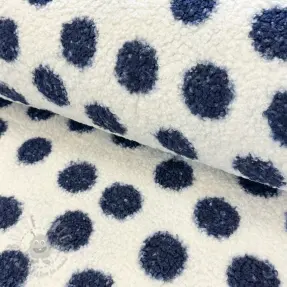 Tkanina za kapute TEDDY Big dots dark blue