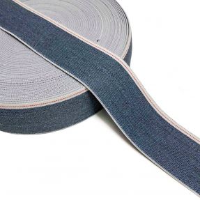Guma glatka 4 cm JEANS WHITE STRIPE blue