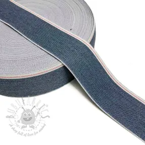 Guma glatka 4 cm JEANS WHITE STRIPE blue