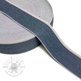 Guma glatka 4 cm JEANS WHITE STRIPE blue