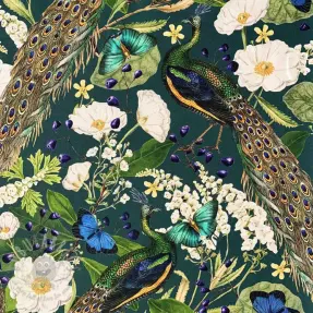 Dekorativna tkanina premium Peacock butterfly chique digital print