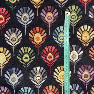 Goblen tkanina Peacock Feather Unity black