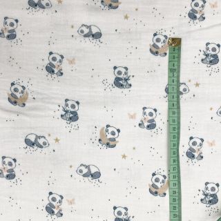 Dvojitá gázovina/mušelín Panda white digital print