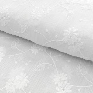 Dvojitá gázovina/mušelín EMBROIDERED Leaf white II.trieda