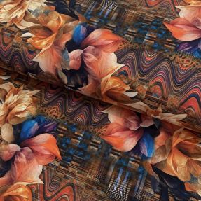 Pleteni materijal Flower patch orange digital print