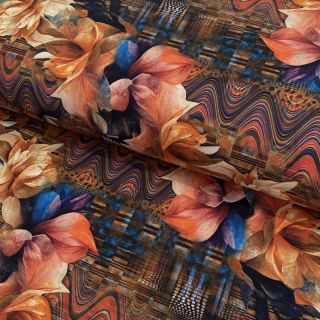 Pleteni materijal Flower patch orange digital print