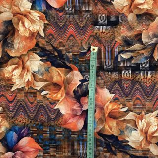Pleteni materijal Flower patch orange digital print