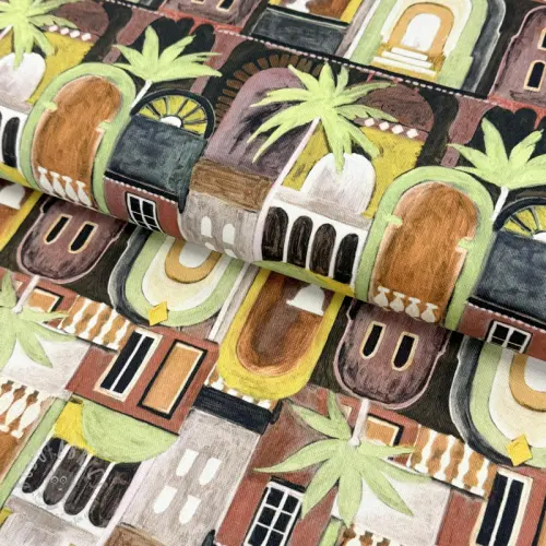 Dekorativna tkanina Tropical cottages brique digital print
