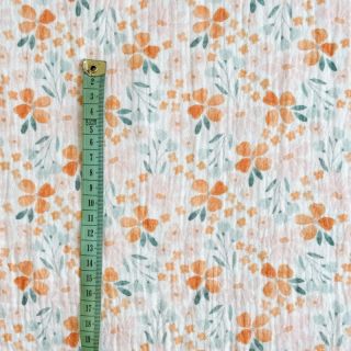 Dvoslojna gaza/muslin Orange flowers white digital print
