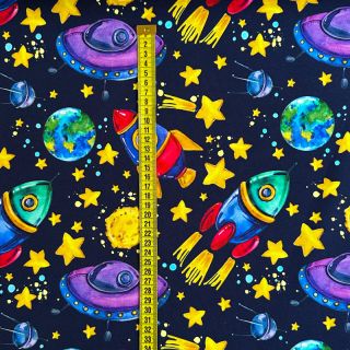 Tkanina trenirka Planets and rockets design B digital print