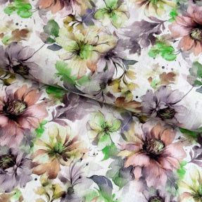 Lan s pamukom Peony roses RAMIE green digital print