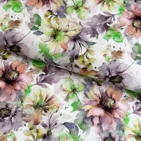 Lan s pamukom Peony roses RAMIE green digital print